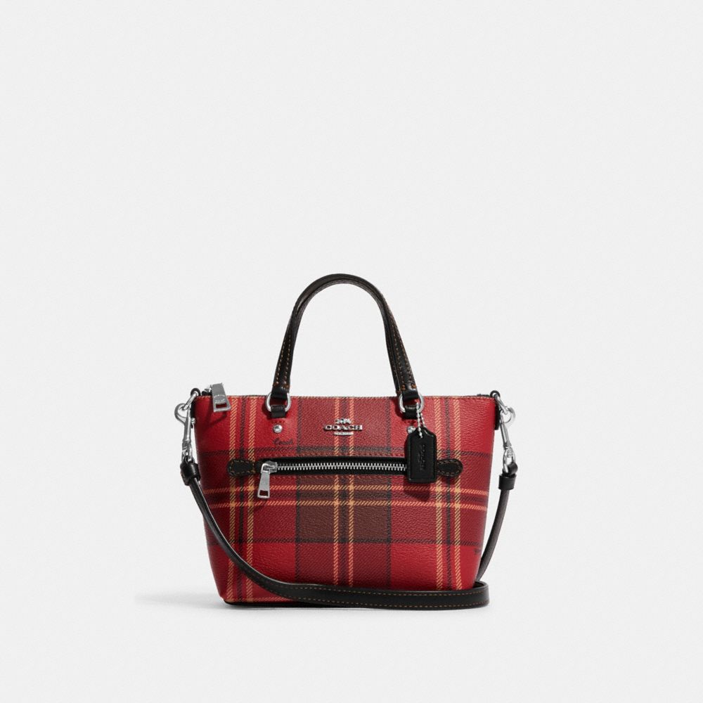 COACH CC796 Mini Gallery Crossbody With Tartan Plaid Print SV/Red/Black Multi