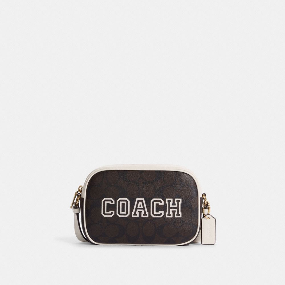 COACH CC799 Mini Jamie Camera Bag In Signature Canvas With Varsity Motif IM/BROWN/CHALK MULTI