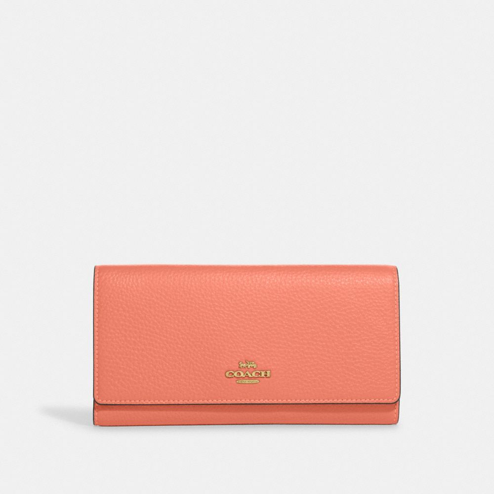 COACH CC815 Slim Trifold Wallet Gold/Light Coral