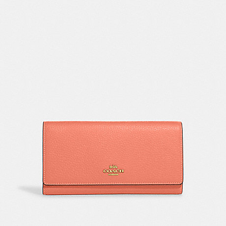 COACH CC815 Slim Trifold Wallet Gold/Light-Coral