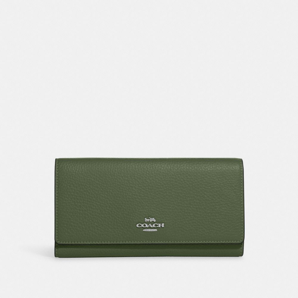 COACH CC815 Slim Trifold Wallet SILVER/DARK SAGE