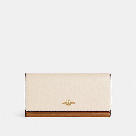COACH CC816 Slim Trifold Wallet In Colorblock IM/Ivory/Light-Saddle-Multi