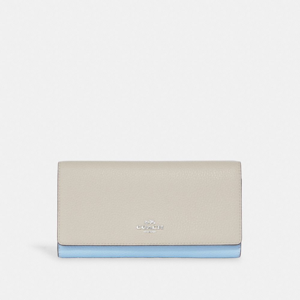 COACH CC816 Slim Trifold Wallet In Colorblock Silver/Chalk/Waterfall