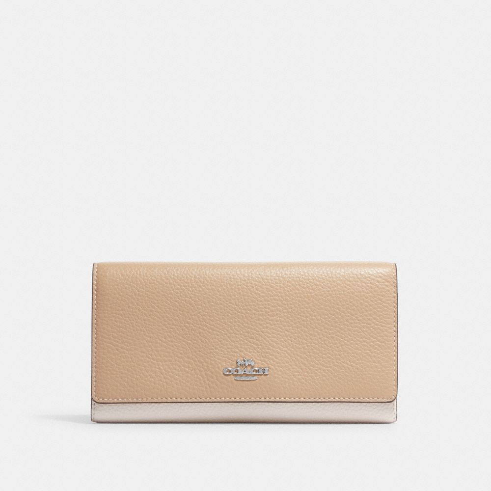 Slim Trifold Wallet In Colorblock - CC816 - Silver/Sandy Beige Multi