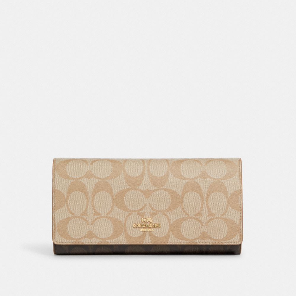 COACH CC819 Slim Trifold Wallet In Blocked Signature Canvas IM/Light Khaki/Brown Multi