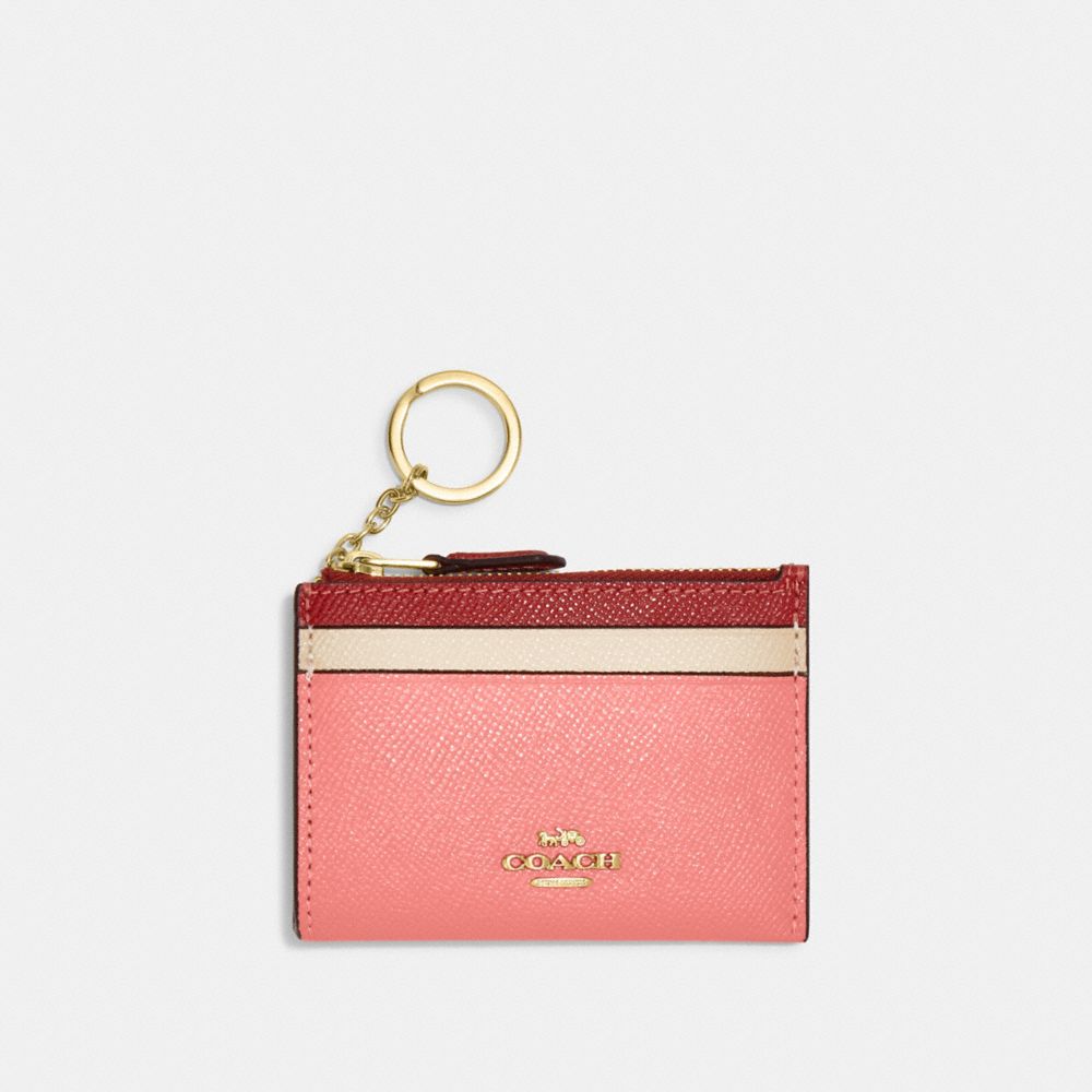 COACH CC821 Mini Skinny Id Case In Colorblock GOLD/CANDY PINK MULTI