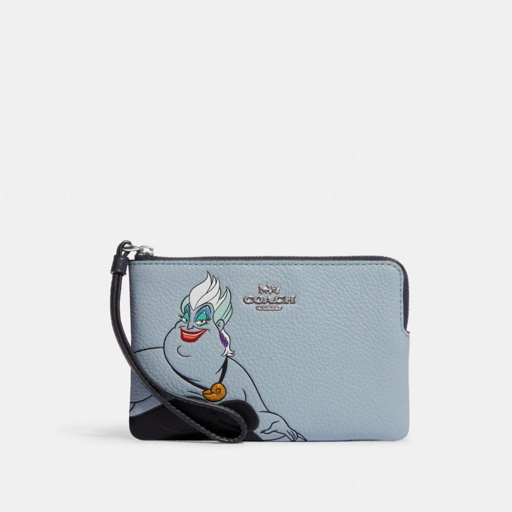 COACH CC827 Disney X Coach Corner Zip Wristlet With Ursula Motif SV/ICE BLUE MULTI