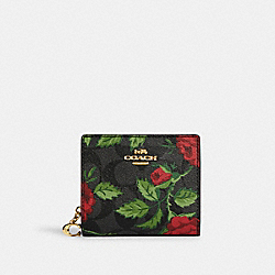 COACH CC858 Snap Wallet In Signature Canvas With Fairytale Rose Print IM/GRAPHITE/RED MULTI