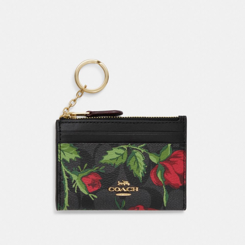 Mini Skinny Id Case In Signature Canvas With Fairytale Rose Print - CC859 - IM/Graphite/Red Multi