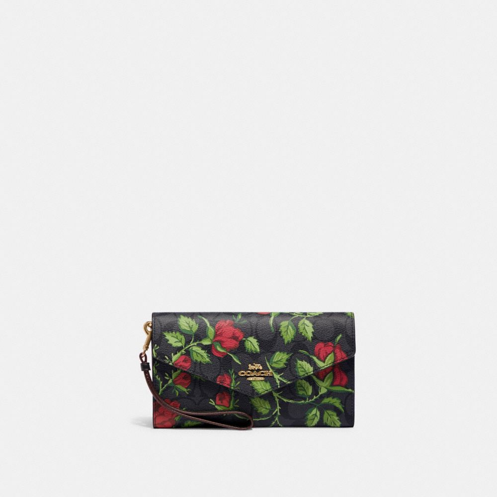 Travel Envelope Wallet In Signature Canvas With Fairytale Rose Print - CC860 - IM/Graphite/Red Multi