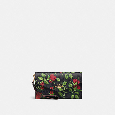 COACH CC860 Travel Envelope Wallet In Signature Canvas With Fairytale Rose Print IM/Graphite/Red-Multi