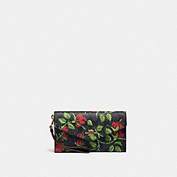 COACH CC860 Travel Envelope Wallet In Signature Canvas With Fairytale Rose Print IM/GRAPHITE/RED MULTI