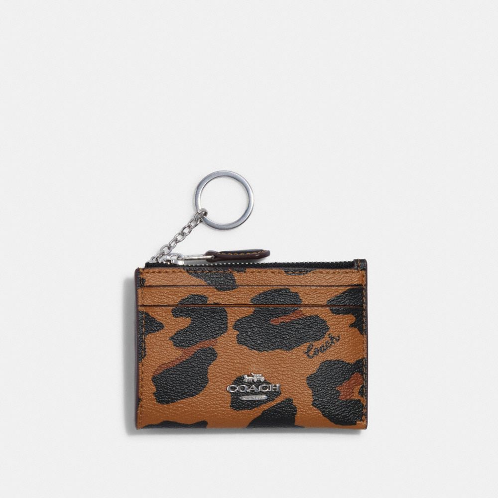 COACH CC870 Mini Skinny Id Case With Leopard Print SILVER/LIGHT SADDLE MULTI