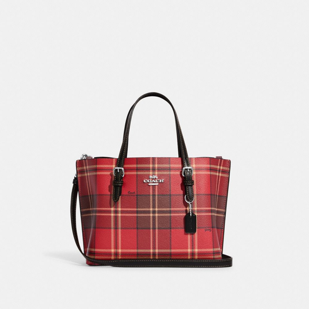 COACH CC874 Mollie Tote 25 With Tartan Plaid Print SV/RED/BLACK MULTI