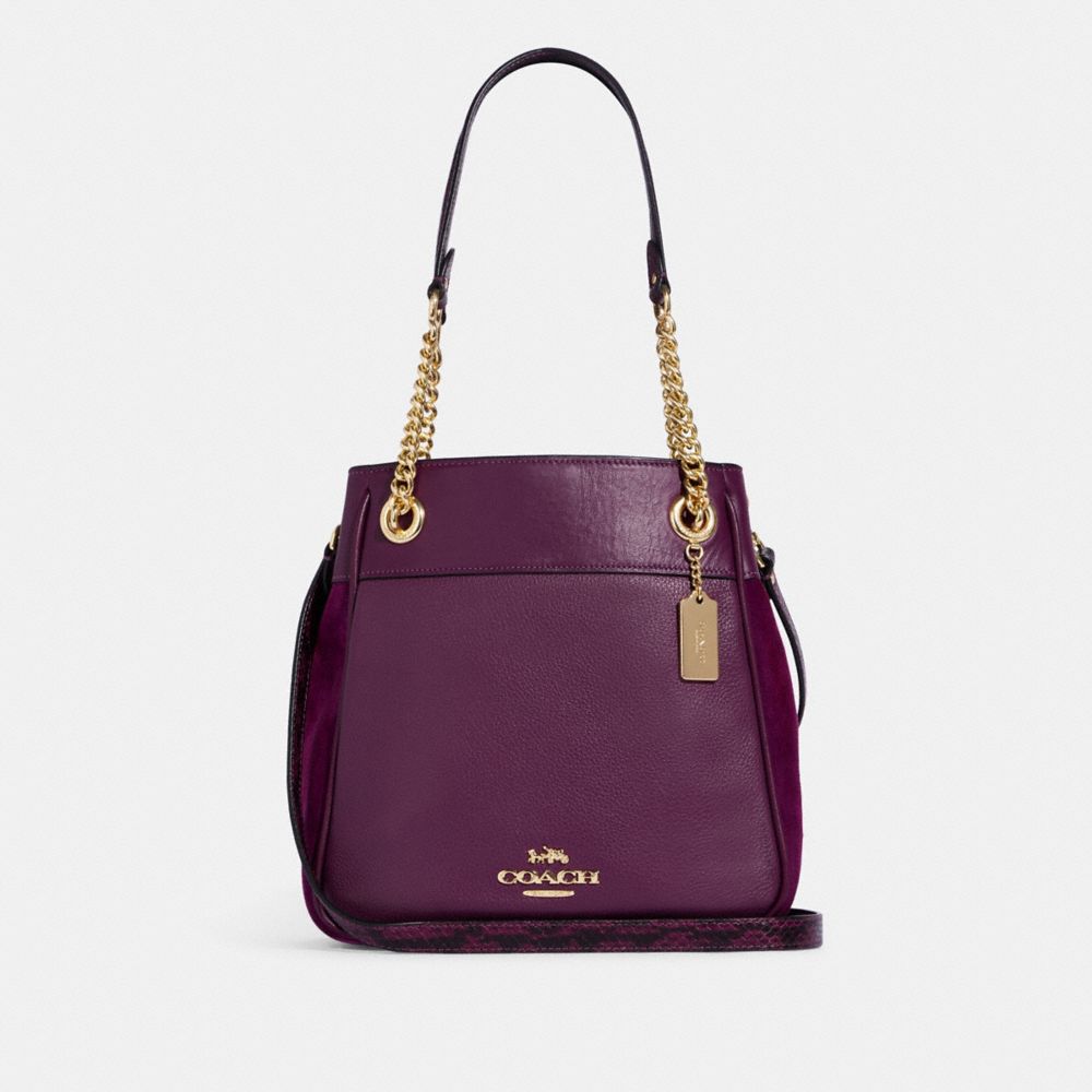 COACH CC880 Cammie Chain Bucket Bag Gold/Boysenberry