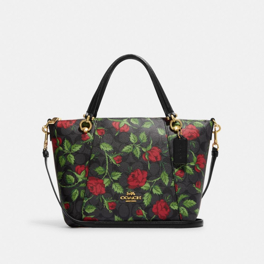 Kacey Satchel In Signature Canvas With Fairytale Rose Print - CC881 - IM/Graphite/Red Multi