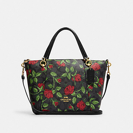 COACH CC881 Kacey Satchel In Signature Canvas With Fairytale Rose Print IM/Graphite/Red-Multi