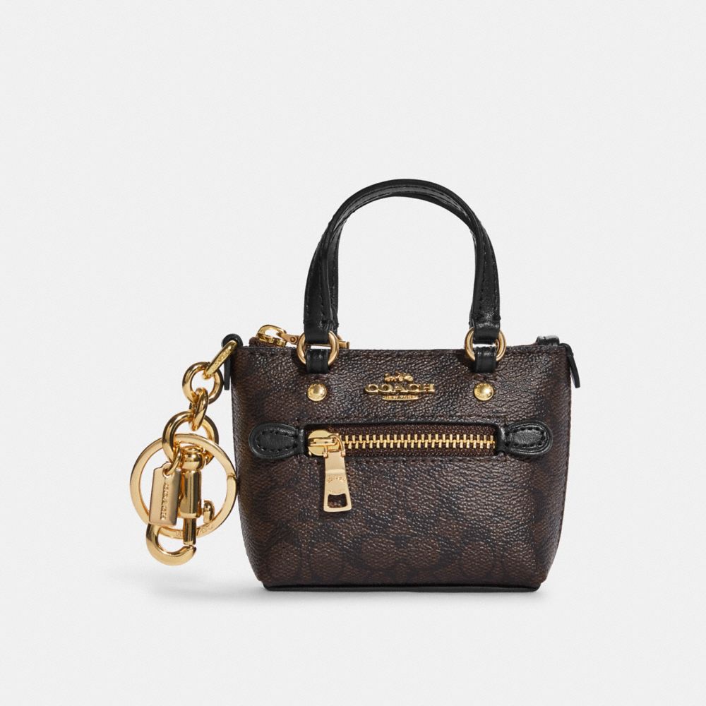 COACH Cc895 - MINI GALLERY TOTE BAG CHARM IN SIGNATURE CANVAS - GOLD/BROWN BLACK | COACH WOMEN