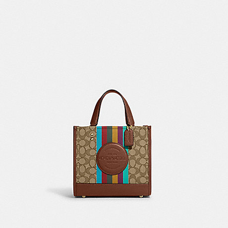 COACH CC906 Dempsey Tote 22 In Signature Jacquard With Coach Patch And Stripe Gold/Khaki/Redwood-Multi