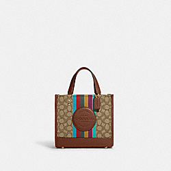 Dempsey Tote 22 In Signature Jacquard With Coach Patch And Stripe - CC906 - Gold/Khaki/Redwood Multi