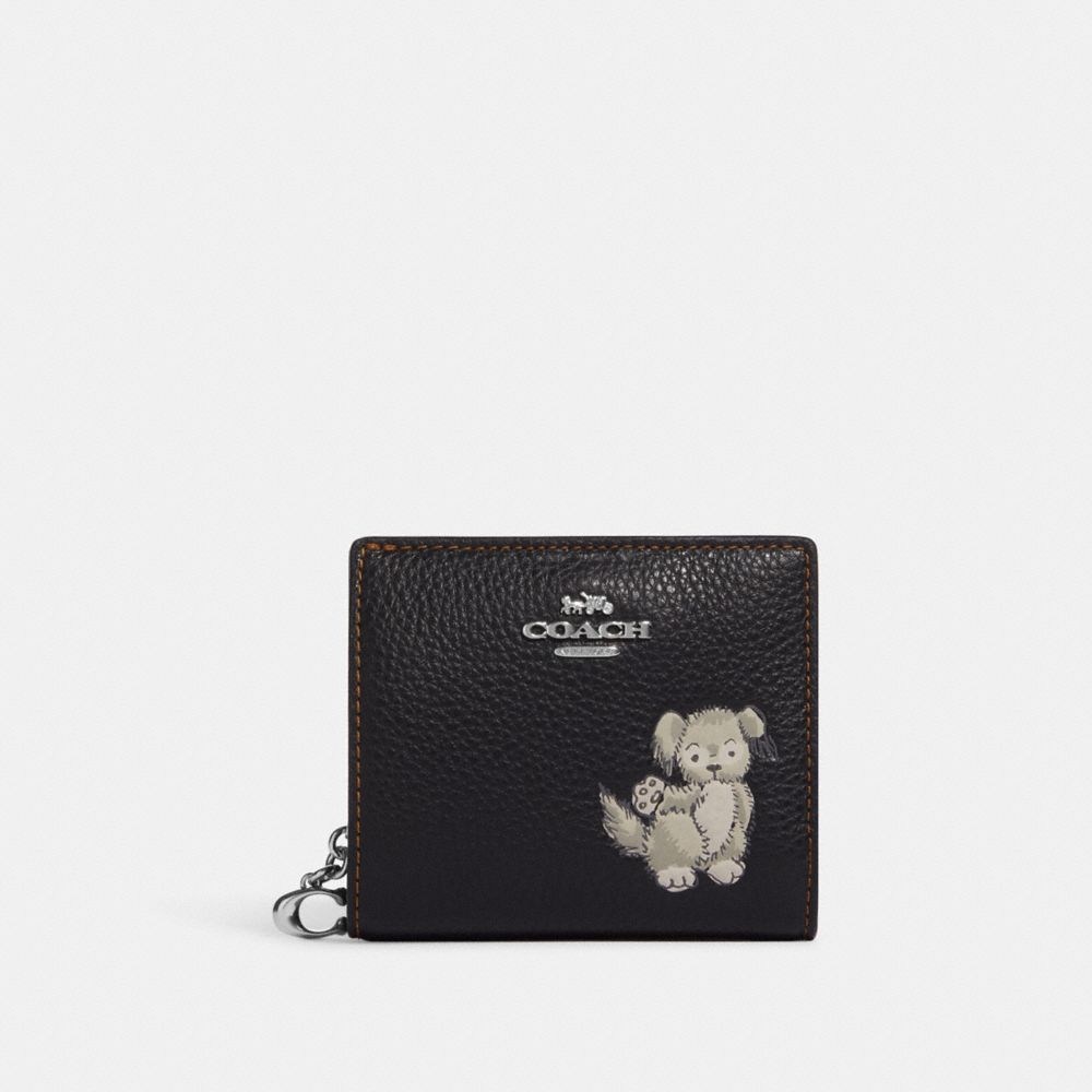 COACH CC920 Snap Wallet With Happy Dog SILVER/BLACK MULTI