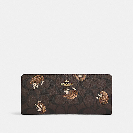 COACH CC928 Slim Wallet In Signature Canvas With Hedgehog Print Gold/Brown-Black-Multi