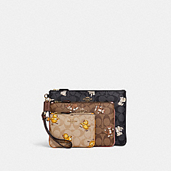 Pouch Trio In Signature Canvas With Creature Print - CC930 - Gold/Khaki Multi