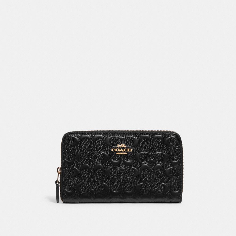 COACH CC942 Medium Id Zip Wallet In Signature Leather GOLD/BLACK