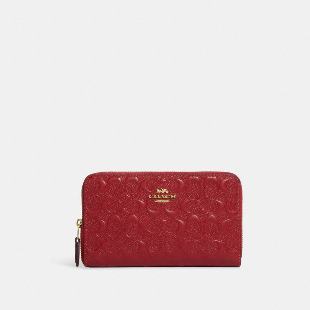 Medium Id Zip Wallet In Signature Leather - CC942 - Gold/1941 Red