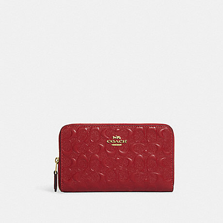 COACH CC942 Medium Id Zip Wallet In Signature Leather Gold/1941-Red