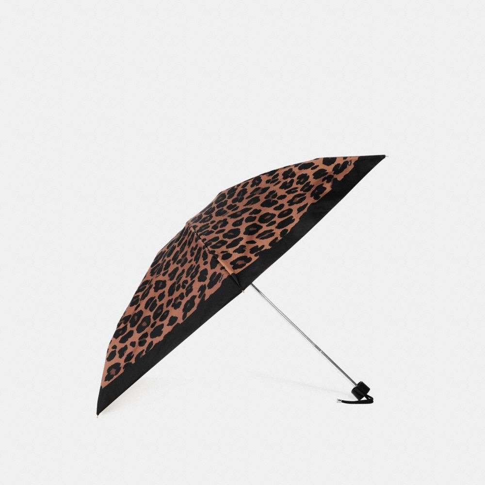 COACH CC947 Uv Protection Mini Umbrella In Leopard Print Silver/Brown Black Multi