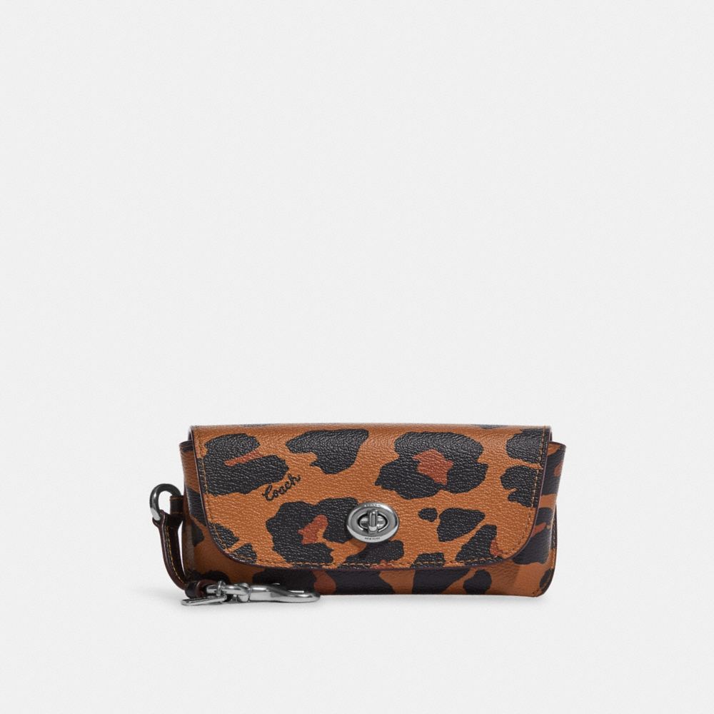 COACH CC950 Sunglass Case With Leopard Print And Signature Canvas Interior SILVER/BROWN BLACK MULTI