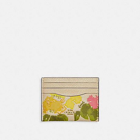 COACH CC954 Card Case With Floral Print Brass/Multi