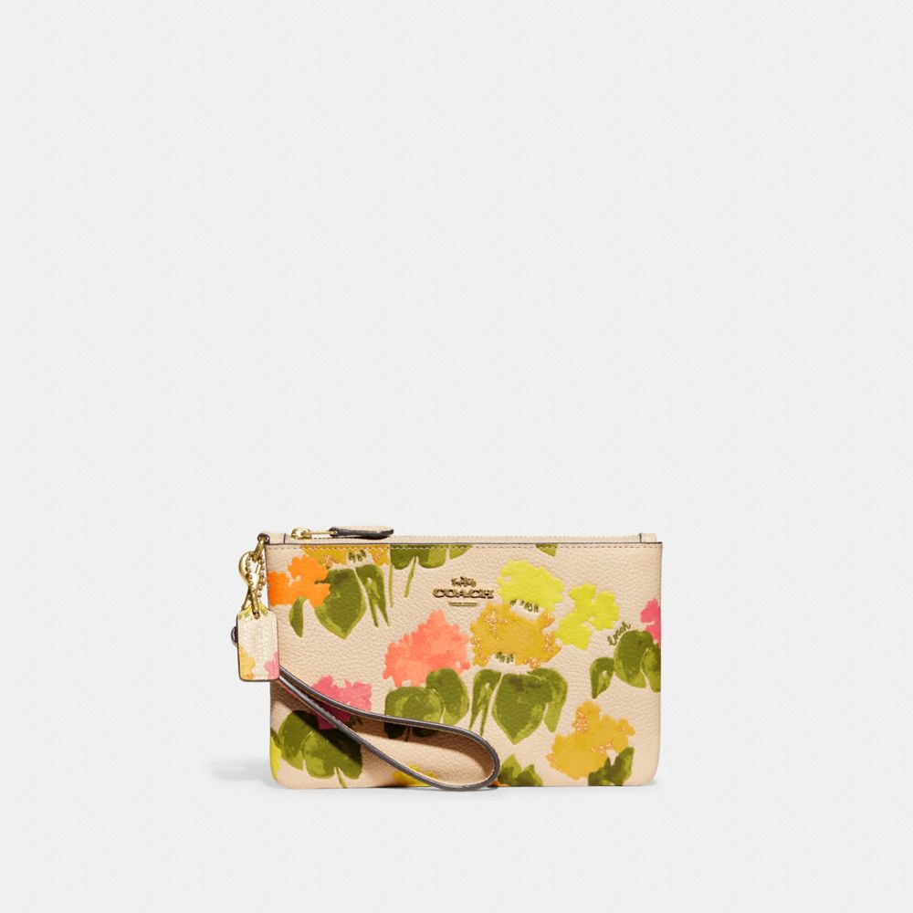 COACH CC956 Small Wristlet With Floral Print Brass/Multi
