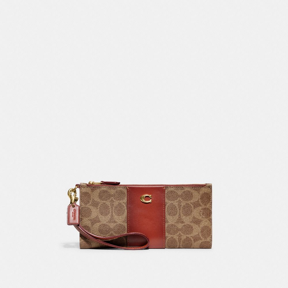 COACH CC965 Double Zip Wallet In Signature Canvas Brass/Tan/Rust