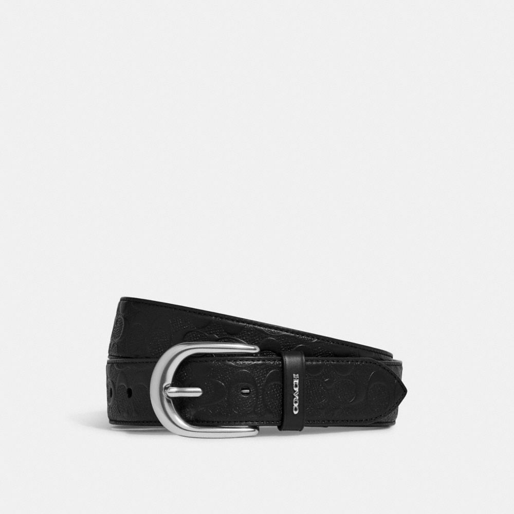 COACH CC969 Harness Buckle Belt, 38 Mm SILVER/BLACK