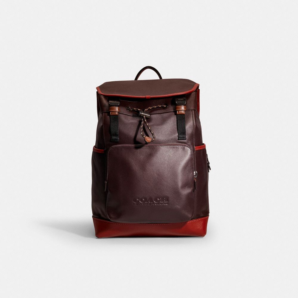 Restored League Flap Backpack In Colorblock - CC996 - Black Copper/Oxblood