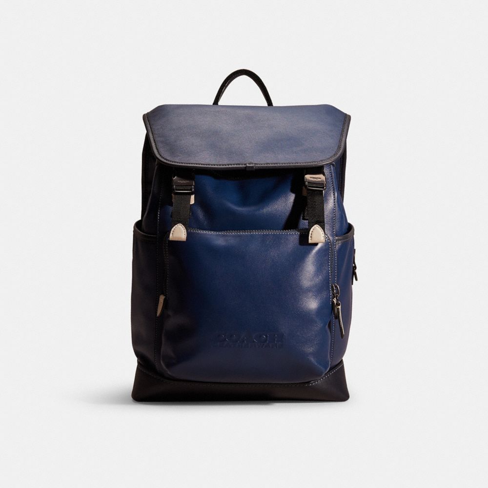 Restored League Flap Backpack In Colorblock - CC996 - Pewter/Deep Blue Multi