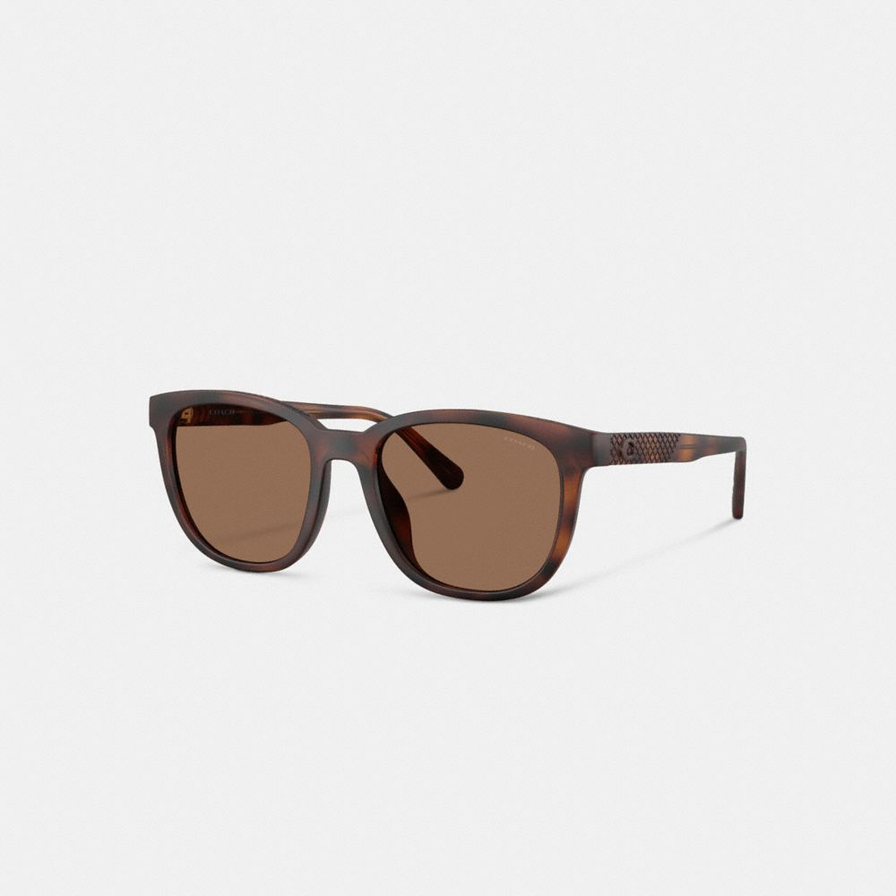 COACH&reg;,Textured Square Sunglasses,Wayfarer,Plastic,Pattern,Embossed,Metal,Graphic,Casual,Brown,Front View