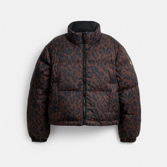 LEOPARD PRINT REVERSIBLE PUFFER JACKET IN RECYCLED POLYAMIDE