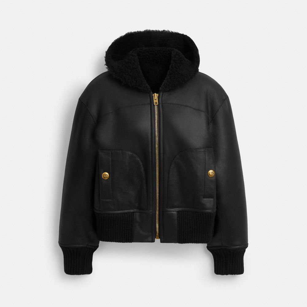 COACH CCB40 Reversible Shearling Hoodie BLACK
