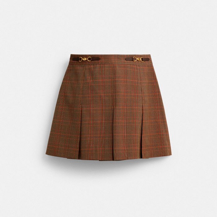 SCULPTED C PLAID PLEATED SKIRT