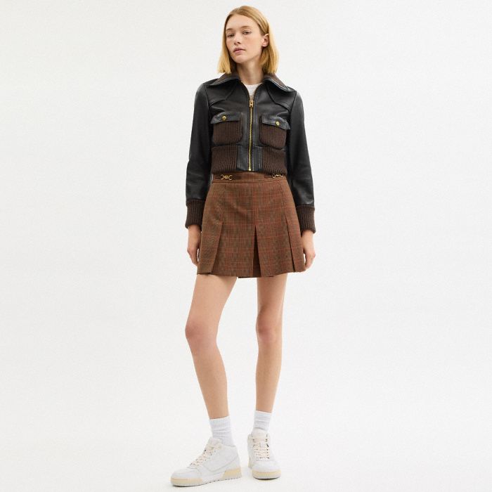 SCULPTED C PLAID PLEATED SKIRT