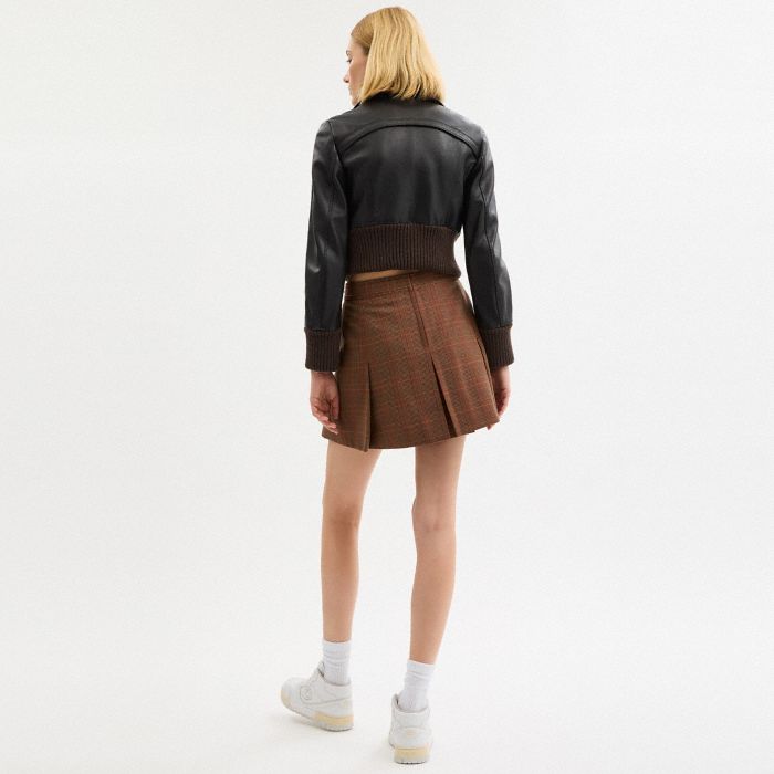 SCULPTED C PLAID PLEATED SKIRT