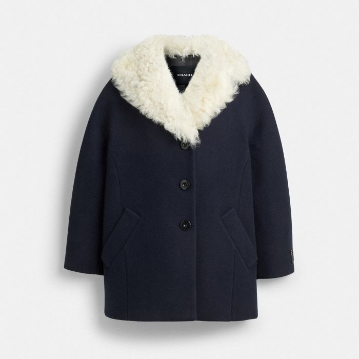 WOOL COAT WITH SHEARLING COLLAR