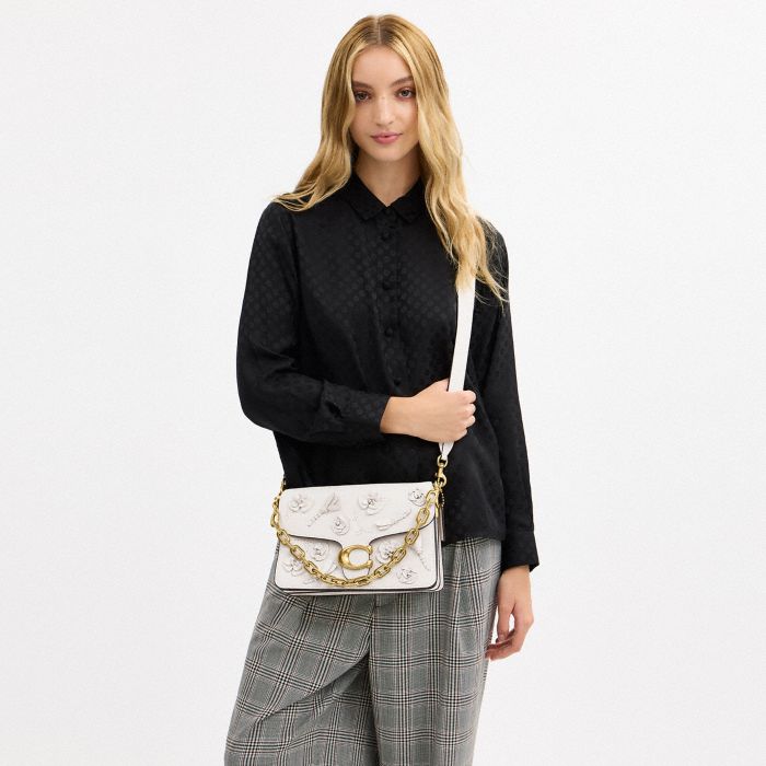 CHAIN TABBY SHOULDER BAG WITH FLORAL EMBELLISHMENT