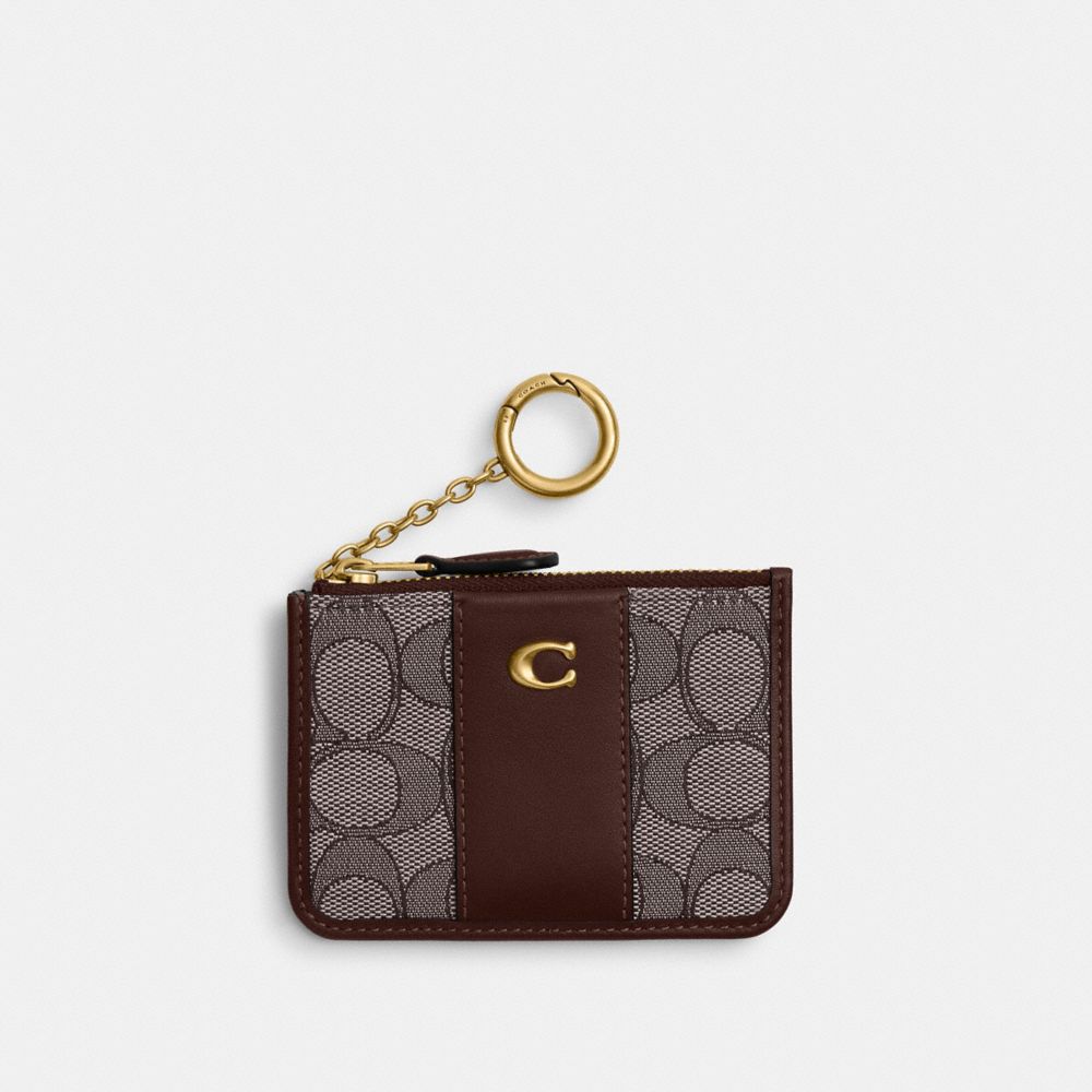COACH&reg;,Essential Mini Id Card Case In Signature Jacquard,Leather,Recycled Cotton,Cotton,Recycled Polyester,Coin,Card Case,...,Brown,Front View