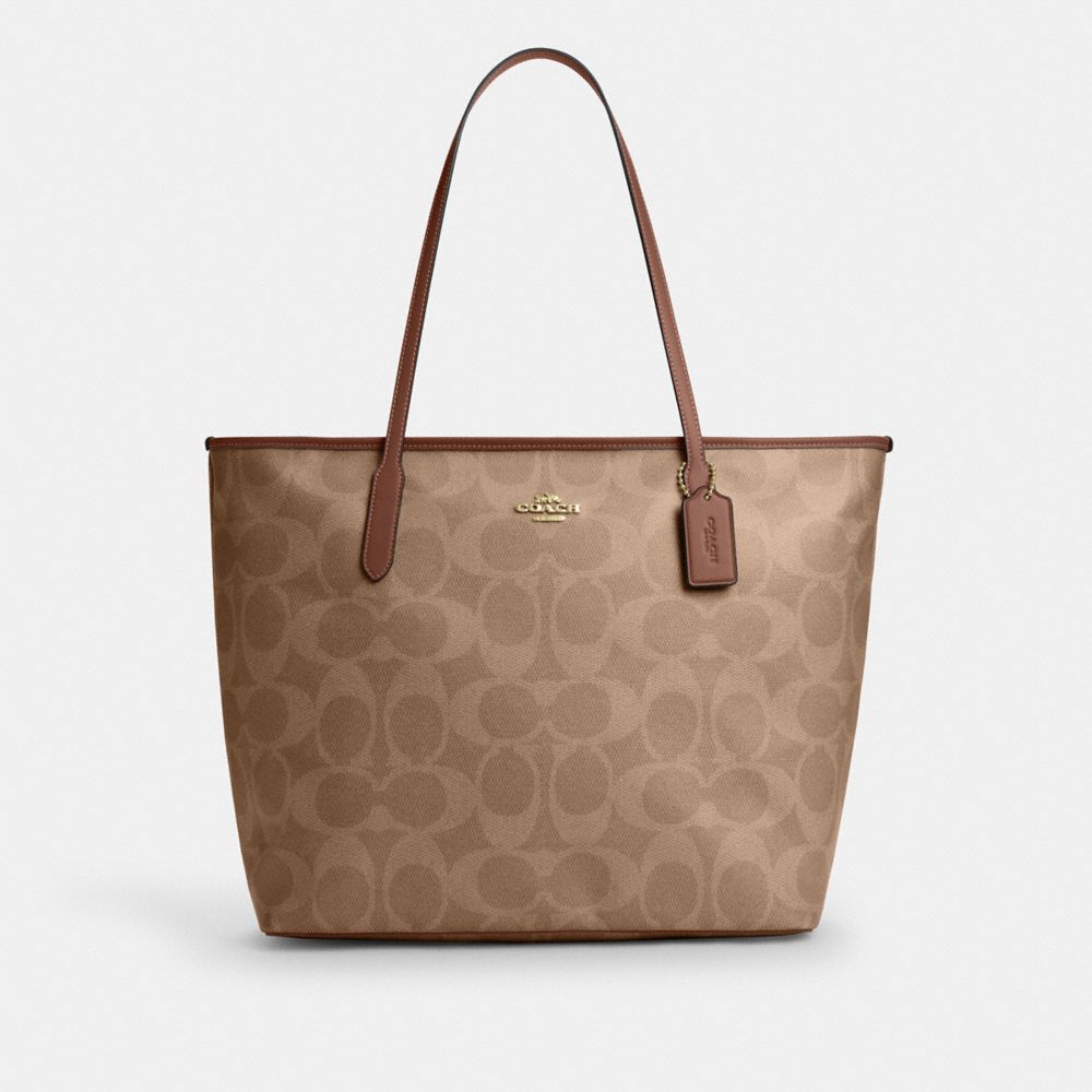 Large City Tote Bag In Maxi Signature Canvas - CCD66 - Gold/Tan/Brown