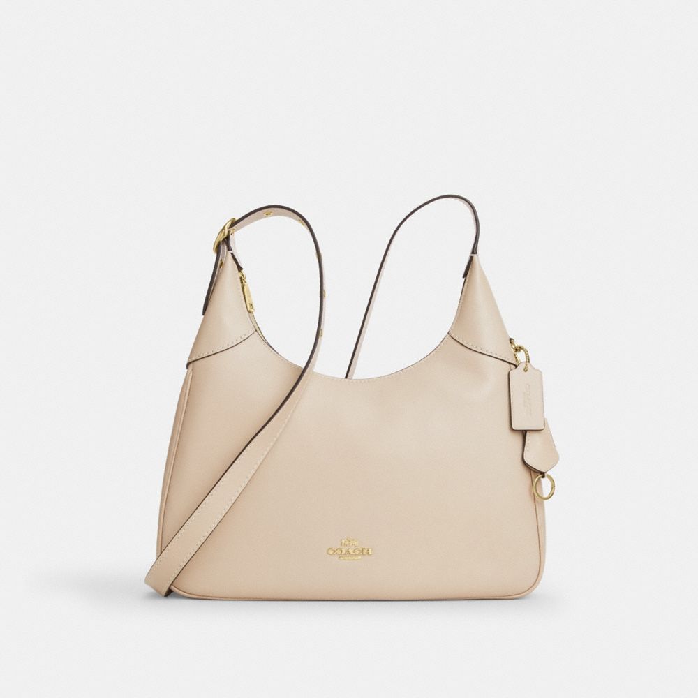 COACH&reg;,Ella Shoulder Bag,Leather,Shoulder Bag,Lined,Adjustable,Gold Metal,Casual,Gold/Oat