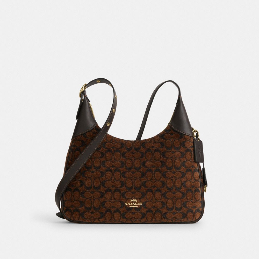 COACH CCE49 Ella Shoulder Bag In Signature Chenille GOLD/TRUFFLE